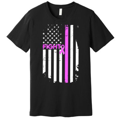 Breast Cancer Fight Ribbon Flag Premium T-Shirt