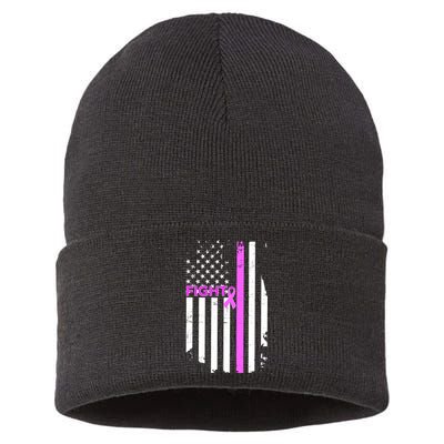 Breast Cancer Fight Ribbon Flag Sustainable Knit Beanie