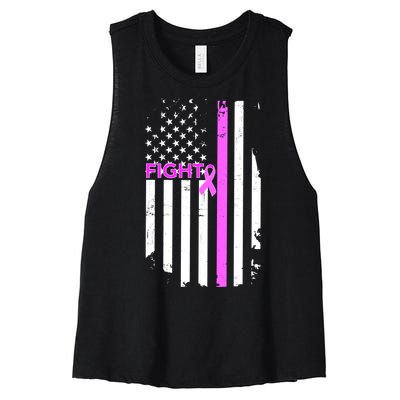 Breast Cancer Fight Ribbon Flag Women's Racerback Cropped Tank