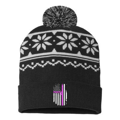 Breast Cancer Fight Ribbon Flag USA-Made Snowflake Beanie