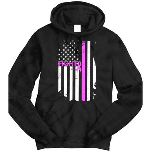 Breast Cancer Fight Ribbon Flag Tie Dye Hoodie