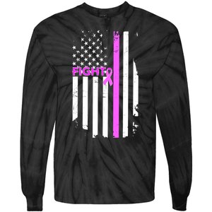 Breast Cancer Fight Ribbon Flag Tie-Dye Long Sleeve Shirt