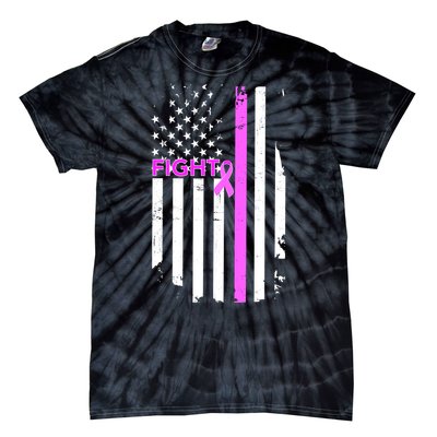 Breast Cancer Fight Ribbon Flag Tie-Dye T-Shirt