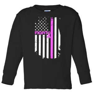 Breast Cancer Fight Ribbon Flag Toddler Long Sleeve Shirt