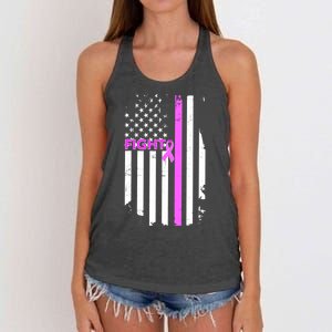 Breast Cancer Fight Ribbon Flag Women's Knotted Racerback Tank