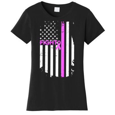 Breast Cancer Fight Ribbon Flag Women's T-Shirt