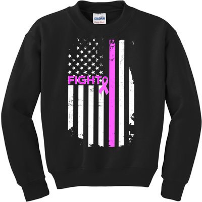 Breast Cancer Fight Ribbon Flag Kids Sweatshirt