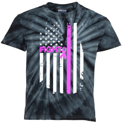 Breast Cancer Fight Ribbon Flag Kids Tie-Dye T-Shirt