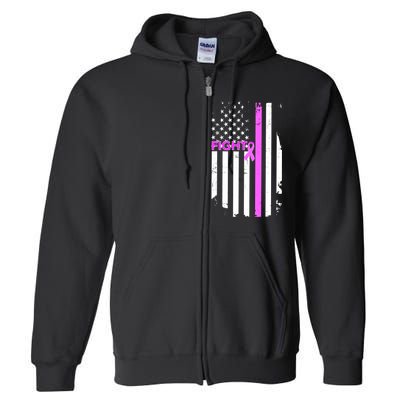 Breast Cancer Fight Ribbon Flag Full Zip Hoodie