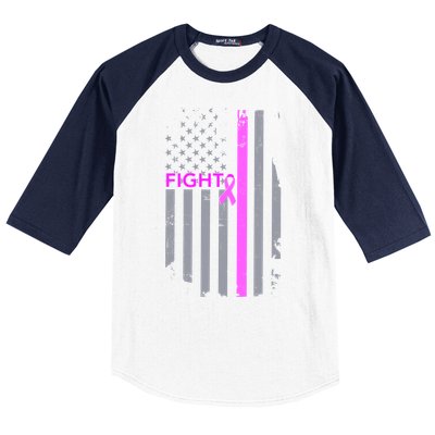 Breast Cancer Fight Ribbon Flag Baseball Sleeve Shirt