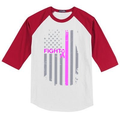 Breast Cancer Fight Ribbon Flag Kids Colorblock Raglan Jersey