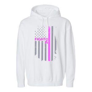 Breast Cancer Fight Ribbon Flag Garment-Dyed Fleece Hoodie