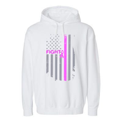 Breast Cancer Fight Ribbon Flag Garment-Dyed Fleece Hoodie