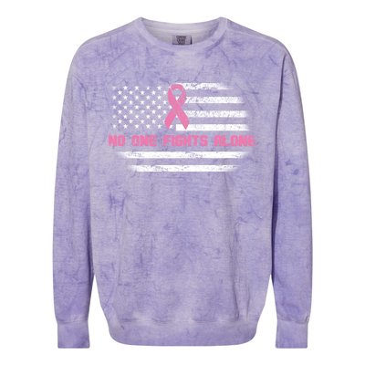 Breast Cancer Flag No One Fights Alone Colorblast Crewneck Sweatshirt