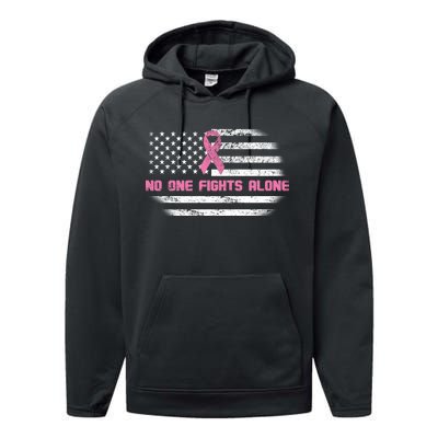 Breast Cancer Flag No One Fights Alone Performance Fleece Hoodie