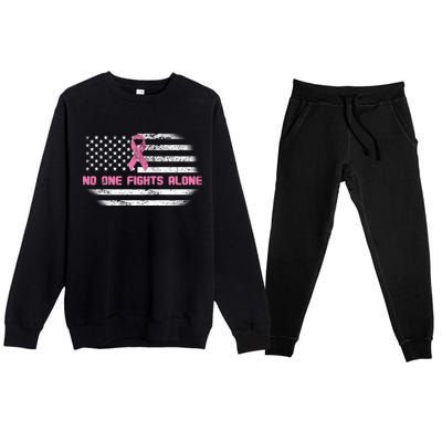 Breast Cancer Flag No One Fights Alone Premium Crewneck Sweatsuit Set