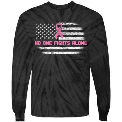 Breast Cancer Flag No One Fights Alone Tie-Dye Long Sleeve Shirt