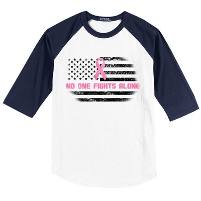 Breast Cancer Flag No One Fights Alone Baseball Sleeve Shirt