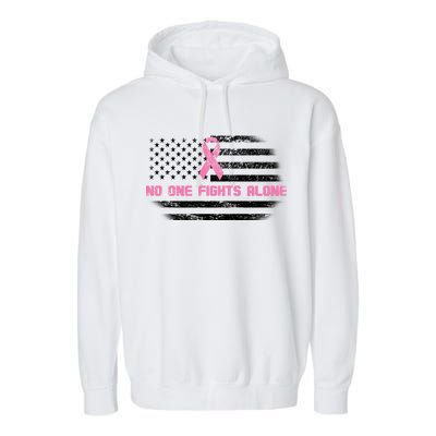 Breast Cancer Flag No One Fights Alone Garment-Dyed Fleece Hoodie