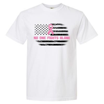 Breast Cancer Flag No One Fights Alone Garment-Dyed Heavyweight T-Shirt