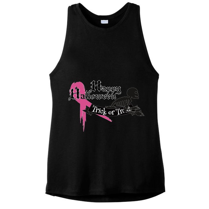 Breast Cancer Happy Halloween Skeleton Ladies PosiCharge Tri-Blend Wicking Tank
