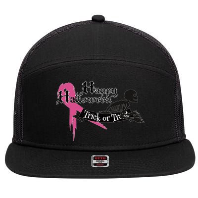 Breast Cancer Happy Halloween Skeleton 7 Panel Mesh Trucker Snapback Hat