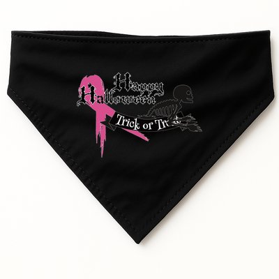 Breast Cancer Happy Halloween Skeleton USA-Made Doggie Bandana