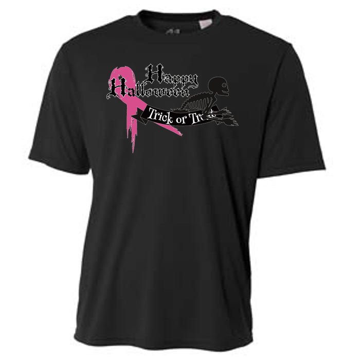 Breast Cancer Happy Halloween Skeleton Cooling Performance Crew T-Shirt