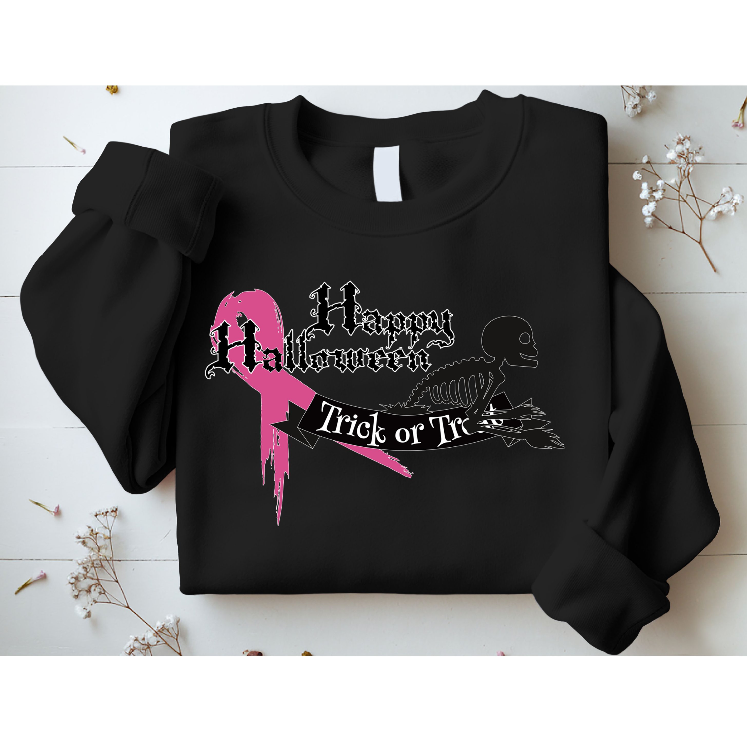 Breast Cancer Happy Halloween Skeleton Sweatshirt