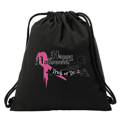 Breast Cancer Happy Halloween Skeleton Drawstring Bag