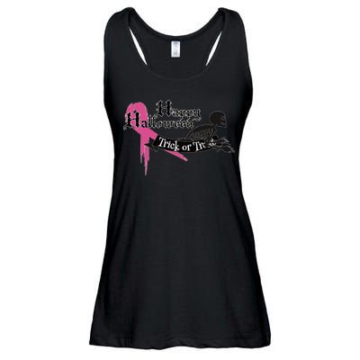 Breast Cancer Happy Halloween Skeleton Ladies Essential Flowy Tank