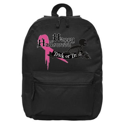 Breast Cancer Happy Halloween Skeleton 16 in Basic Backpack