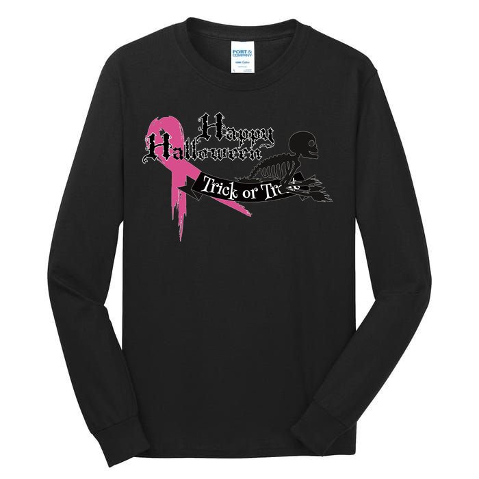 Breast Cancer Happy Halloween Skeleton Tall Long Sleeve T-Shirt