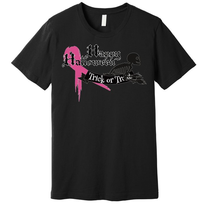 Breast Cancer Happy Halloween Skeleton Premium T-Shirt