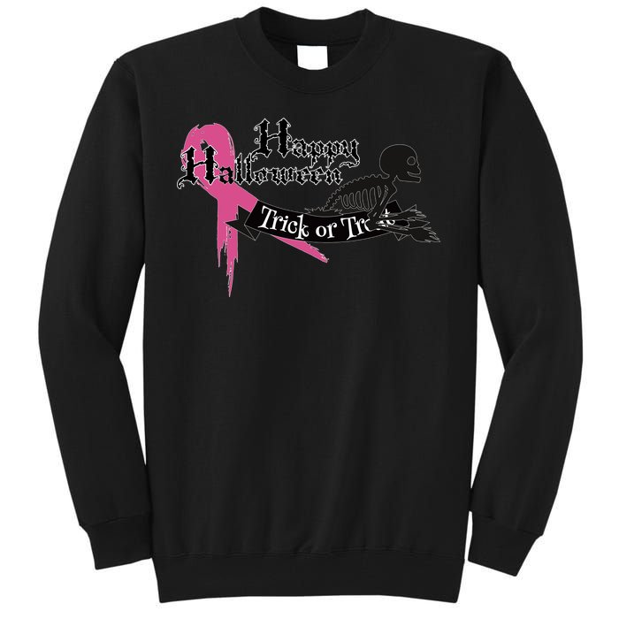 Breast Cancer Happy Halloween Skeleton Tall Sweatshirt