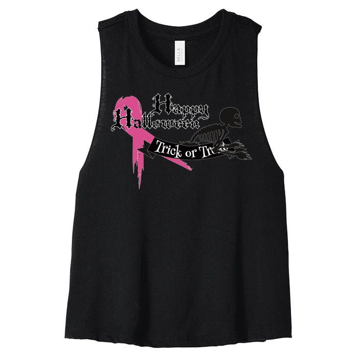 Breast Cancer Happy Halloween Skeleton Women's Racerback Cropped Tank