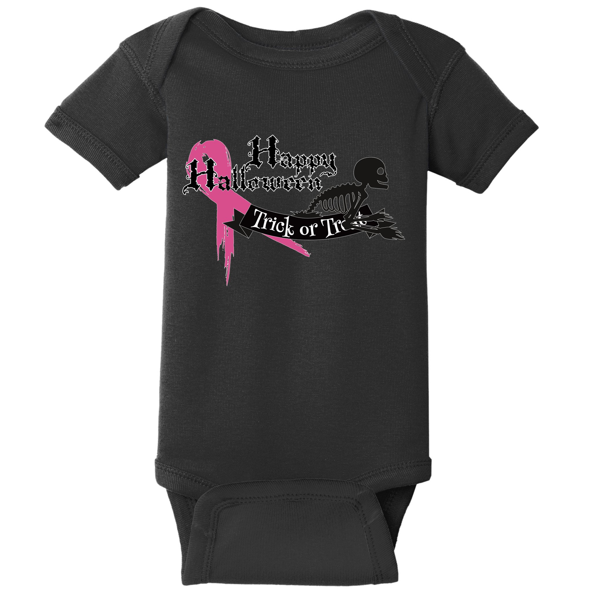 Breast Cancer Happy Halloween Skeleton Baby Bodysuit