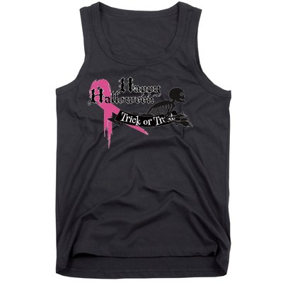 Breast Cancer Happy Halloween Skeleton Tank Top