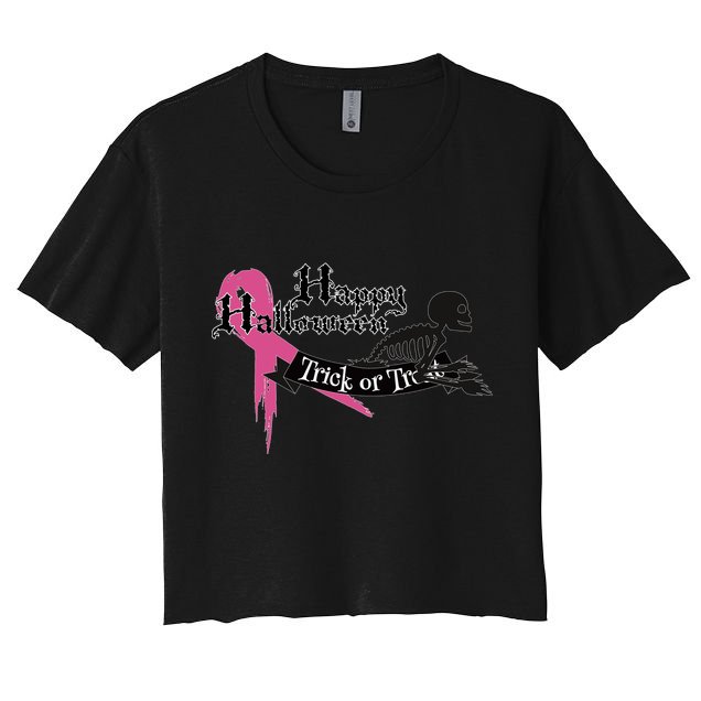 Breast Cancer Happy Halloween Skeleton Crop Top