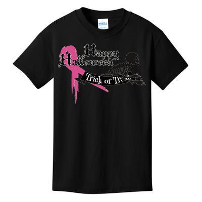 Breast Cancer Happy Halloween Skeleton Kids T-Shirt