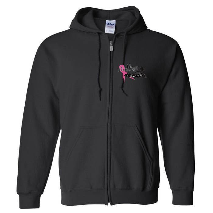 Breast Cancer Happy Halloween Skeleton Full Zip Hoodie