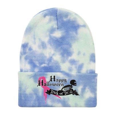 Breast Cancer Happy Halloween Skeleton Tie Dye 12in Knit Beanie