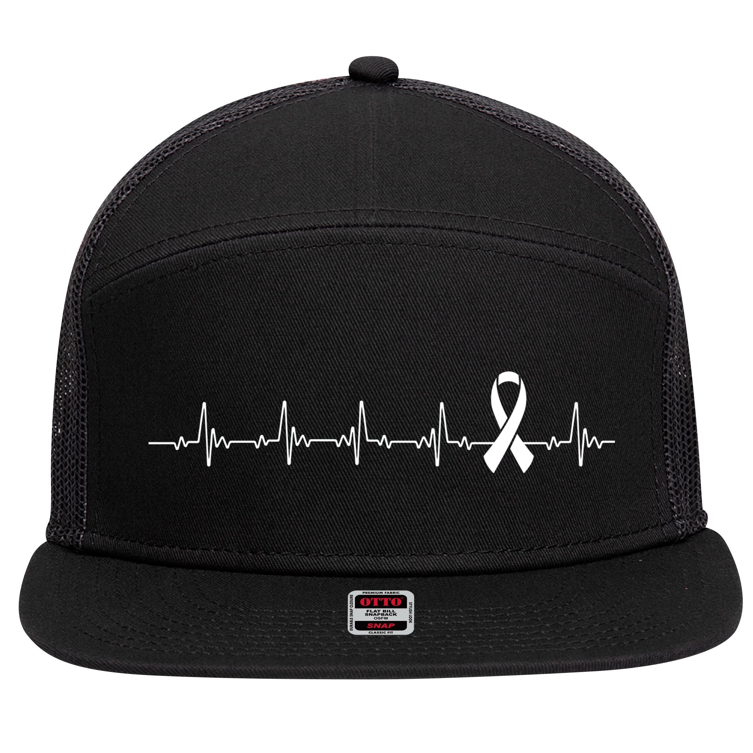Breast Cancer Heartbeat Pulse 7 Panel Mesh Trucker Snapback Hat