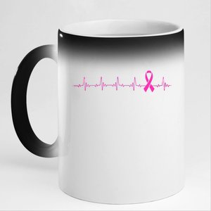 Breast Cancer Heartbeat Pulse 11oz Black Color Changing Mug