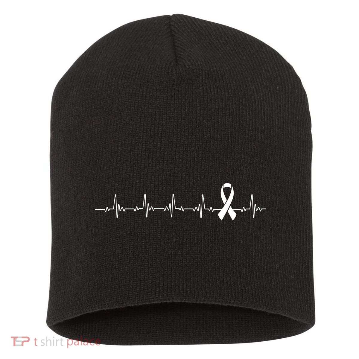 Breast Cancer Heartbeat Pulse Short Acrylic Beanie