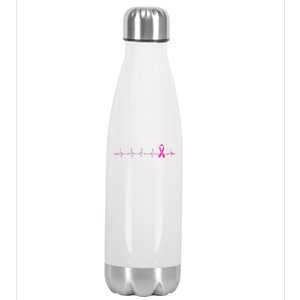 Breast Cancer Heartbeat Pulse Stainless Steel Insulated Water Bottle