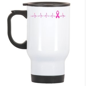 Breast Cancer Heartbeat Pulse Stainless Steel Travel Mug