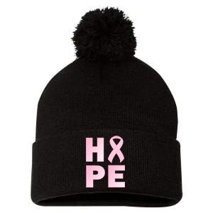 Breast Cancer Hope Fight Logo Pom Pom 12in Knit Beanie