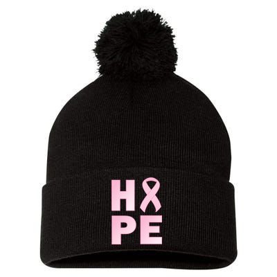 Breast Cancer Hope Fight Logo Pom Pom 12in Knit Beanie