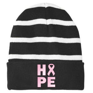 Breast Cancer Hope Fight Logo Striped Beanie with Solid Band